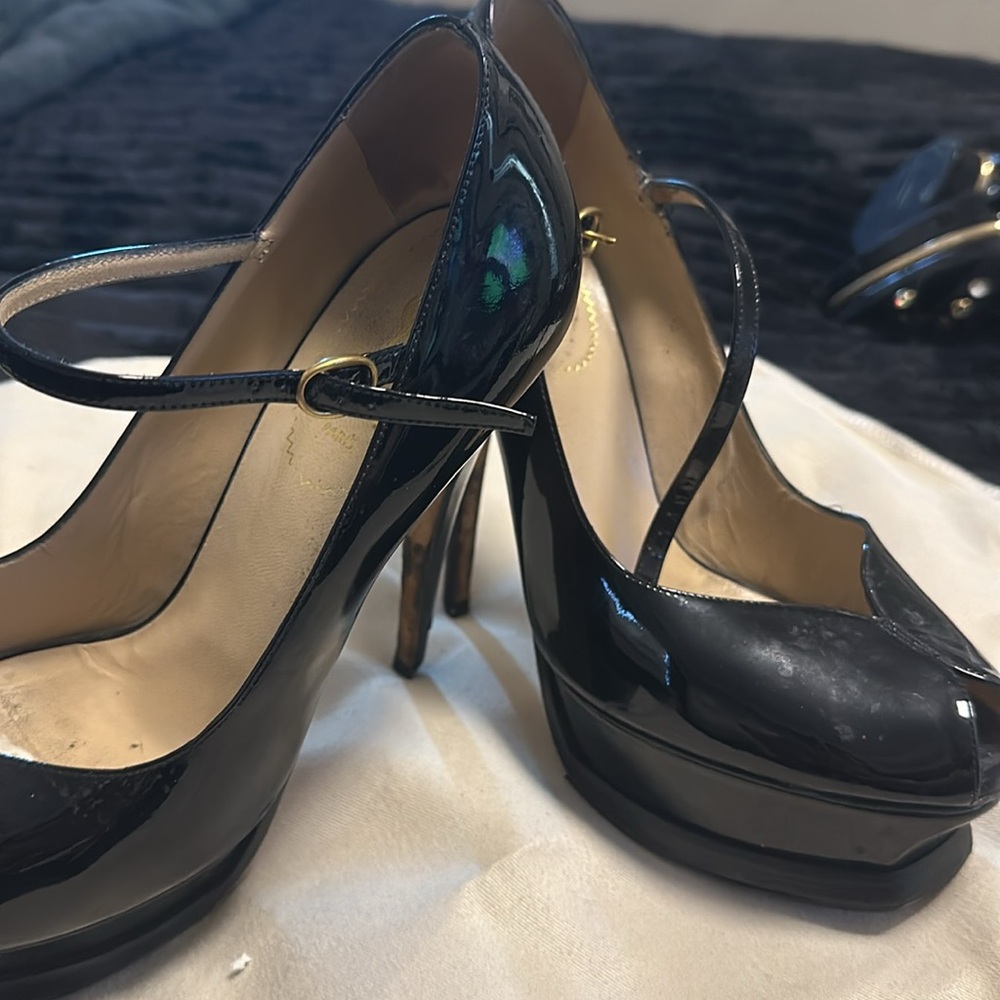 Ysl black patent leather maryjane platform pumps size 39